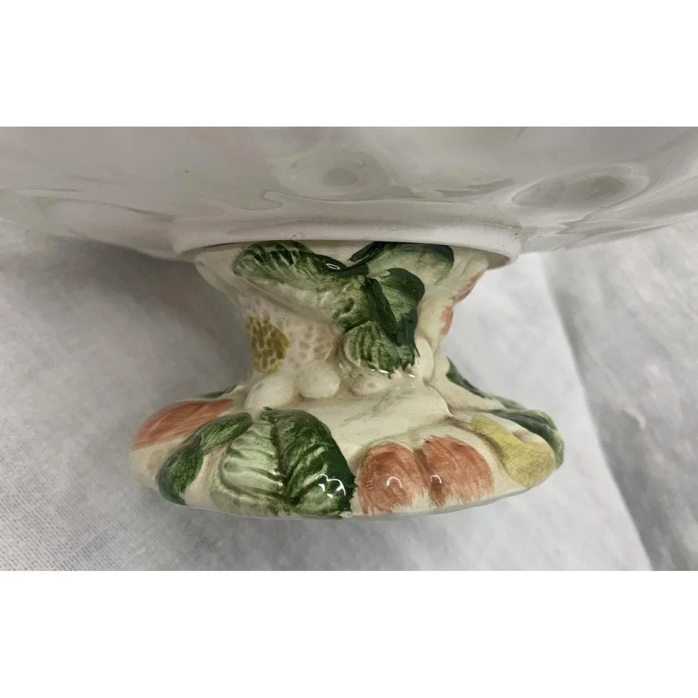 Lefton's Pedestal Dessert Plate Majolica Style Raised Fruit Design 8.5